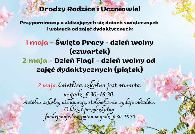Dni wolne w maju.