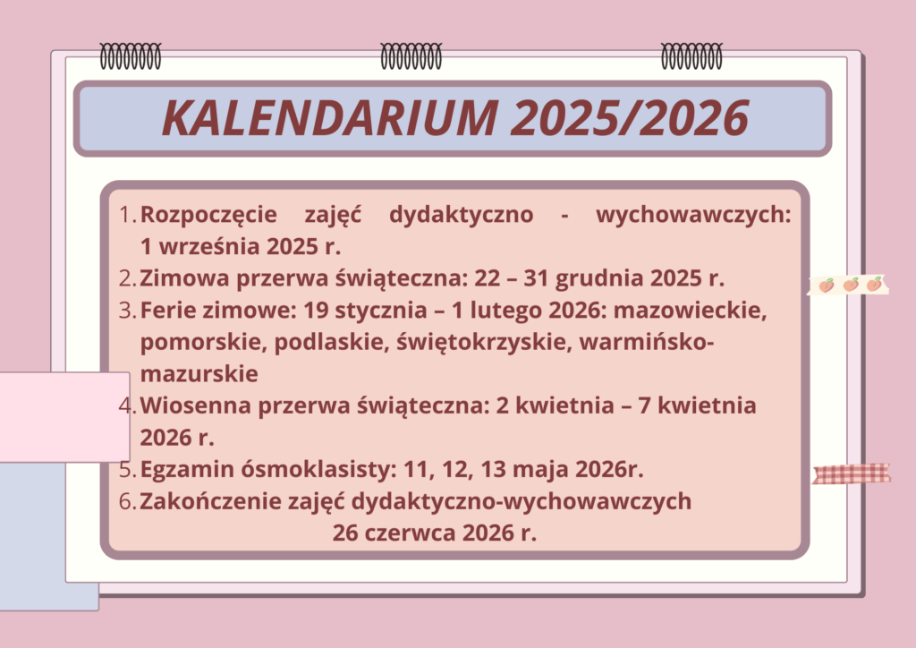 Kalendarium szkolne 2025/2026