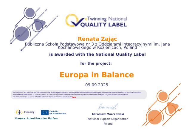 Sukces w międzynarodowym projekcie eTwinning „Europa in Balance”!