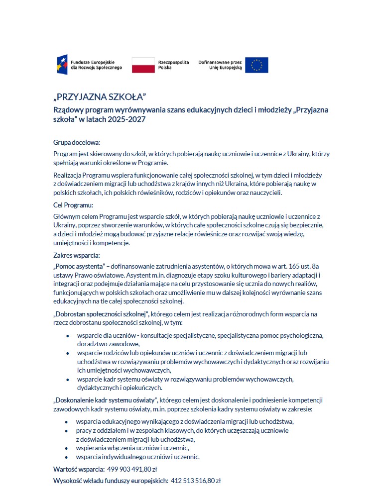 informacja "Przyjazna szkoła"