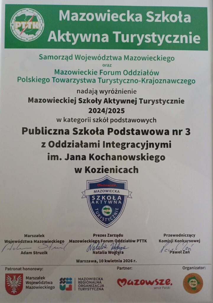 Dyplom - Mazowiecka Szkoła Aktywnie Turystycznie